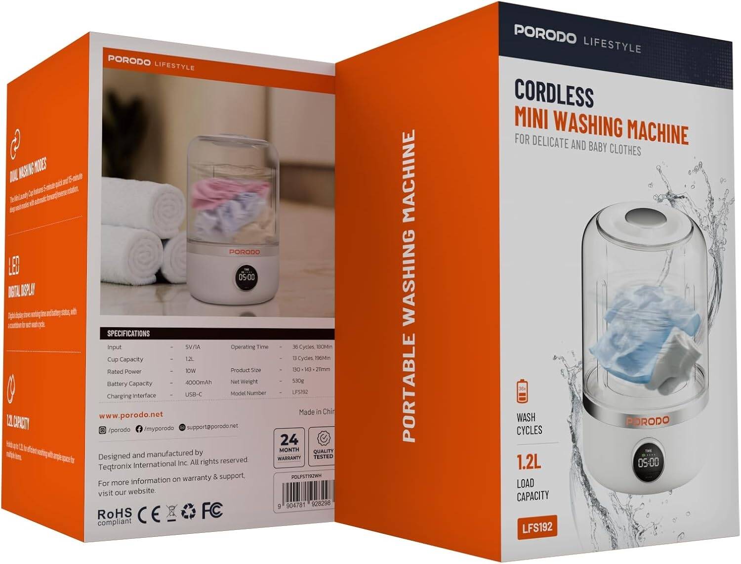 مینی واش قابل حمل برند Porodo حمل مدل 102L اوزجینال